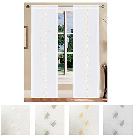 Home Tresor - Coppia Tende a Vetro | Tendine Soggiorno 2 pezzi, Cucina, Cameretta | Tendine Corte e Lunghe | Mod. Ary (80 x 240 cm., Fiori Gialli)