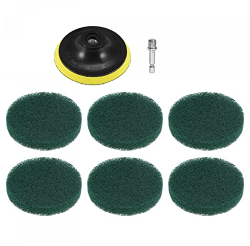 sourcing map 6Pcs 4 Drill Power Brush Set Scouring Pads Kit with Disc Pad Holder, Green