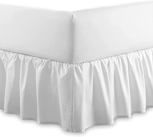 Unifarbenes Spannbetttuch aus 100 % ägyptischer Baumwolle, pflegeleicht, 40 cm, extra tief, Volant-Spannbetttuch – maschinenwaschbar – Einzelbett, Doppelbett, King-Size-Bett (weiß, Einzelbett)