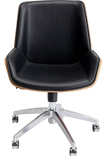 Kare Design Bürostuhl Rouven, Braun, Schwarz, Bürostuhl, Walnuss-Holz, 360 Grad drehbar, Teppichrollen, 100x60x52cm (H/B/T)