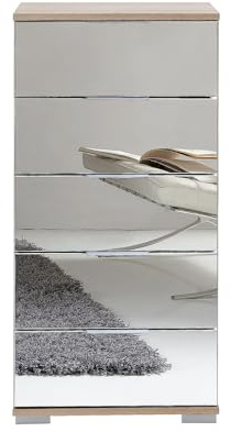 Lomadox Schlafzimmer Schubkastenkommode in Eiche sägerau Nb. mit Spiegelfront, B/H/T ca. 49/102/41 cm