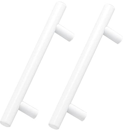 2 Pack Cabinet Pulls Aluminum Alloy T Bar Cupboard Knobs Door Handles Kitchen Door Levers Bright White for Bathroom,Closet,Wardrobe,Furniture Hardware (Hole Distance 96mm)