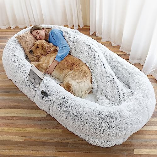WROS Hundebett, 180 x 114 x 30 cm, für Menschen und Haustiere, orthopädisches Hundebett mit waschbarem Kunstfell, prall gefüllt mit Memory-Schaum und Baumwolle