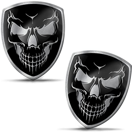 Biomar Labs 2 x Aufkleber 3D Gel Silikon Schädel Totenkopf Silber Stickers Autoaufkleber Auto Motorrad Fahrrad Fenster Telefon Laptop PC Tablet Tür KS 123