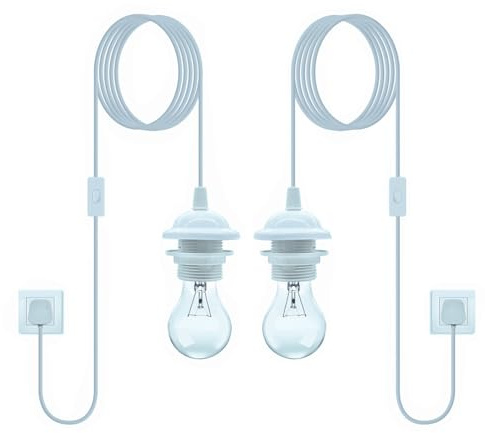 White Plug in Pendant Light,2 Pack E26/ E27 Lamp Holder with Switch,Suspended Pendant Light Fitting Kit with 15FT Power Cord,Plug in Ceiling Light with Socket Lock Ring for Lampshade DIY, No Bulbs