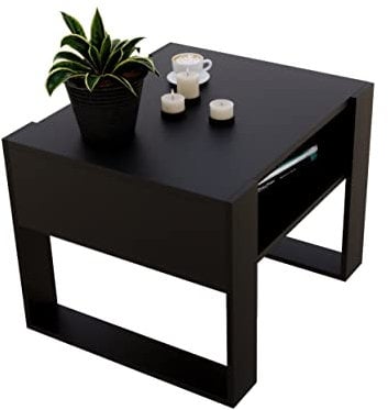 AKKE Karo Couchtisch für Wohnzimmer Beistelltisch Wohnzimmertisch Modern Sofatisch Kaffeetisch Deko Möbel für Wohnzimmer Wohnzimmertische Couchtische Schwarz Mit Schwarzen Beinen 65x45x53,6 cm