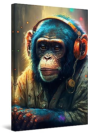 Startonight Impression sur Toile Lumineux - Musique Singe Coloré - Grande Tableau Decoration Murale Prêt à Accrocher Peinture Moderne et Contemporaine 60 x 90 cm Idée Cadeau Élégante et Originale