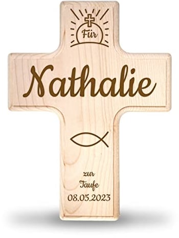 Taufkreuz personalisiert - Kinderkreuz mit Namen - personalisierte Geschenke zur Taufe - individuelle Taufgeschenke für Mädchen/Taufgeschenke für Junge - Geschenkideen zur Taufe - Holzkreuz