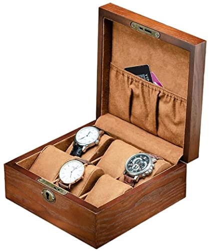 RUVOO Uhrenrolle Uhrenbox Uhrenhalter Uhrenbox Aus Holz Mit 6 Fächern, Aufbewahrungsbox Für Uhren, Schmuck, Gitter, Aufbewahrungsbox, Quadratisch Uhrenetui Uhrenaufbewahrung