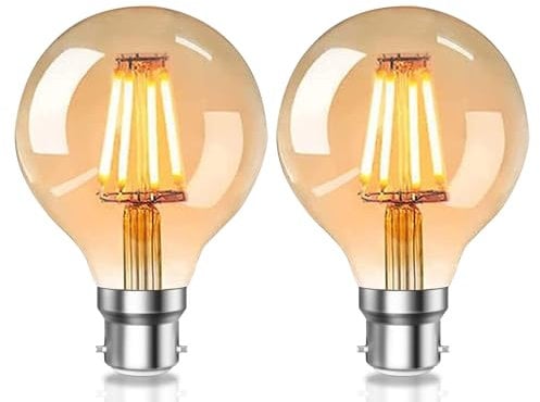 YUNRRD Vintage Bayonet Light Bulb 4W(40W Equilavent),G80 B22 LED Edison Light Bulbs Bayonet Cap,Warm White 2700K B22 Bulb,400LM,Amber Retro Energy Saving Filament Decorative Bulbs,220V(2 Pack)