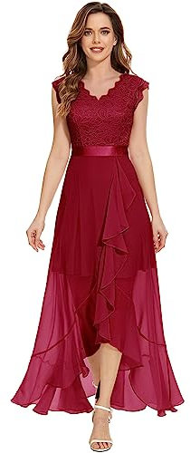 Dressystar Vokuhila Robe de soirée élégante avec encolure en V pour femme, Rouge foncé, XXL