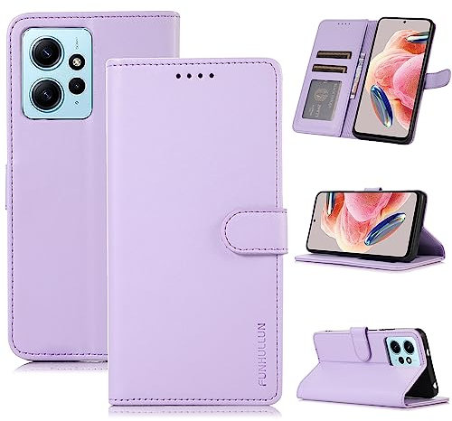 FUNHULLUN Funda para Xiaomi Redmi Note 12 4G con PU Cuero Billetera Cierre Magnético con Solapa Carcasa Antigolpes con Soporte Plegable y Ranura Tarjeta,Púrpura