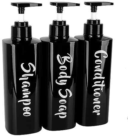 ILIKEPOW 3 Stück Pumpspender, 500 ml Seifenspender Pumpflaschen, Duschgelspender Flasche zum Befüllen,Refillable Lotion Dispenser für Dusche Lotionen Shampoos Schwarz