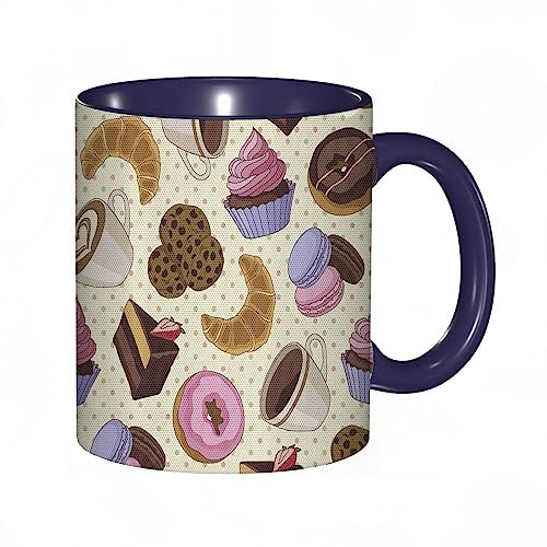 DHAEY Tazza Mug cose divertenti, Immagine a tema Coffee Shop con tazze Biscotti Torta Cioccolato Art Pattern.Brown Cream tazza caffè, tazza grande, tazza divertente - decora la tua tazza
