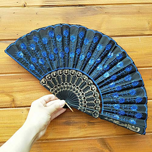 Foldable Fan,Blue Sequins Peacock Shape Large Handheld Hand Fans Foldable Chinese Japanese for Dance Party Wedding Gifts DIY Decoration Home Decorations