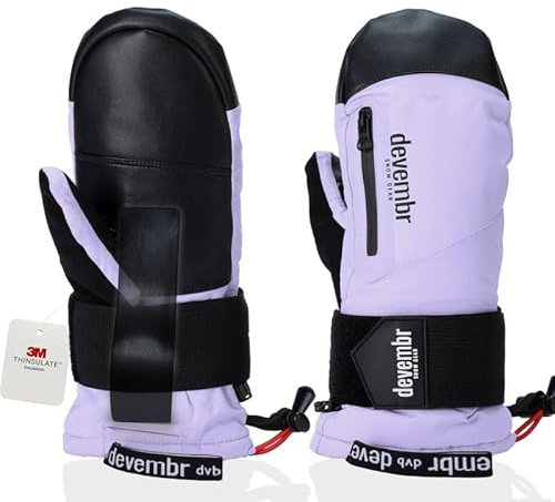devembr Ski-Fäustlinge mit Handgelenkschützern, Warme Snowboard-Fäustlinge, Wasserdicht, Lila, M