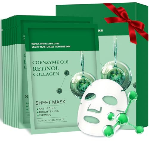 Pack of 10 Collagen Face Mask, Face Masks Skincare with Coenzyme Q10 Retinol Anti Aging Facial Masks Skin Care Hydrating Face Beauty Care Masks for Deep Repairing and Moisturizing Anti Wrinkles