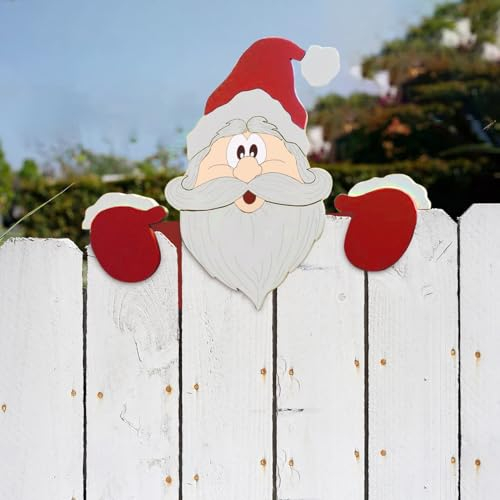 Dantazz Weihnachtsdeko Weihnachtsmann Rentier Zaun Peeker Ornamente Weihnachtspinguin Späher Dekoration Weihnachten Gartenzaun Deko Outdoor Garten Weihnachtszaun Deko Weihnachtsschmuck (Rot, OneSize)