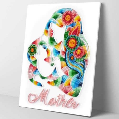 Moments Quilling Set Streifen Mutterliebe 40x50 cm - Bildset Quilling, DIY Kinder und Erwachsene, Bilder aus farbigen Papierstreifen, einfach in der Ausführung