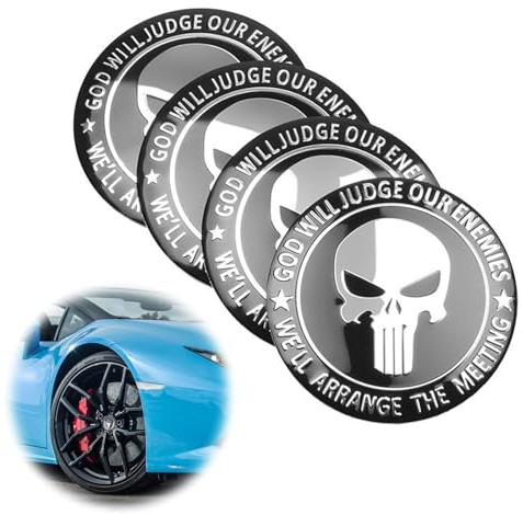 ROROJOYMA 4 Pcs Universal Schwarz Schädel Nabenkappen Autoaufkleber Aufkleber Autoaufkleber für Radkappen Compatible with 56mm Radnabenkappen SchäDel Punisher