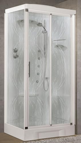 Novellini New Holiday 2P+F Idromassaggio con Tettuccio Soffione 100x70 cm Cabina Doccia Multifunzione Apertura Scorrevole Seduta Destra Miscelatore Meccanico Vetro Aqua Profilo Bianco Altezza 217,5cm