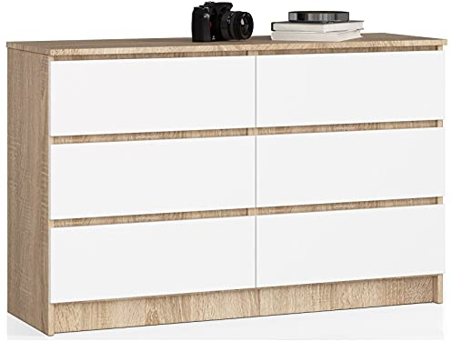 Home Collective Kommode 120cm breit mit 6 Schubladen, Schlafzimmer und Wohnzimmer, vielseitig einsetzbar für Flur und Kinderzimmer in Sonoma/weiß