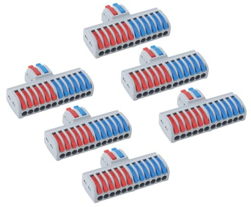 Morsettiere su Guida DIN 6 Pezzi, Morsettiere 2 in 12 Uscite, Connettori di Giunzione Fai-da-te per Cavi Elettrici
