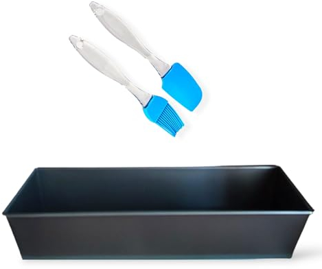 Molde Pan Para Horno de 30 cm. Molde De Reposteria Para Bizcochos y Tartas De Acero Al Carbono Antiadherente, Rectangular. Incluye 1 Pincel de Silicona y 1 Espátula de Silicona (30 cm)