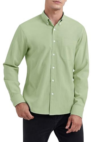 HISDERN Chemise Homme Manches Longues Oxford Casual Coton Chemises pour Hommes Chemise avec Poche Regular Fit Couleur Unie Vert Sauge 4XL