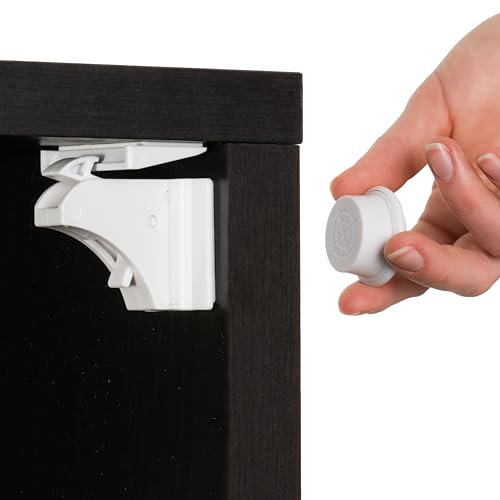 Skitla13 Blocca cassetti per bambini 8 Serrature + 2 Chiavi magnetiche, Chiusura cassetti per bambini, Magnetico Senza Viti Installazione Rapida con Biadesivo Invisibile