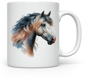 MAXIKIWI - Tasse à café ou à thé en céramique lisse et durable pour la maison ou le bureau – Parfait pour toutes les occasions – Thème chevaux aquarelle 1–300 ml
