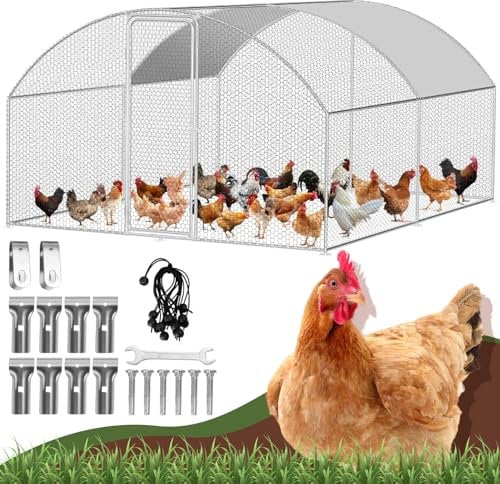 Herrselsam Hühnerstall Freilaufgehege, 3x4x2m Verzinktem Stahl, Hühnerhaus Dome Roof mit Schloss und Wasserdichtes PE-Farbtuch, Schnell zu reinigen, für Hühnerkäfig Vogelkäfig