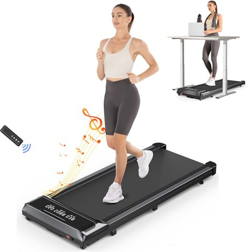 Dskeuzeew Walking Pad, 2.5HP Under Desk Treadmill, 1-10KM/H Treadmills for Home Office, Portable Running Walking Machine, Electric Treadmill with Music Player/LED Display/Remote Control, No Assembly