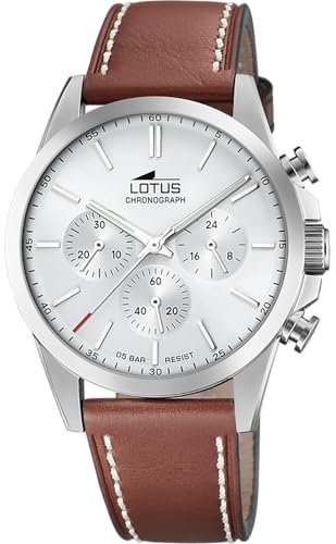 Lotus Montre pour Homme 18990/1 Chrono Boîtier en Acier Inoxydable Gris Bracelet en Cuir Marron