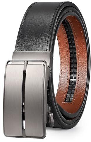 JasGood Herren Gürtel Leder Ratsche Gürtel Für Männer Automatische Ratsche Schnalle Slide 3,5cm Breite Gürtel für Kleid Hose