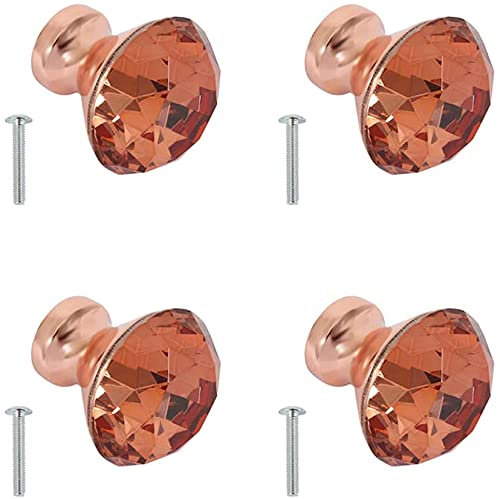 GUIXAN 4 Stück Türknauf, 30 mm, Kristallgold, Schranktürknauf, Glasknöpfe, Schrankgriff, Schubladengriff, Knöpfe mit Schrauben, Roségold