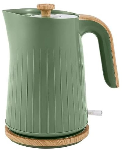 New Green and Wood Textured 1.7l Kettle with 3kw Fast Boil Element Energy and Easy View Water Window, Boil Dry Protection Also Coordinating Toaster Available.