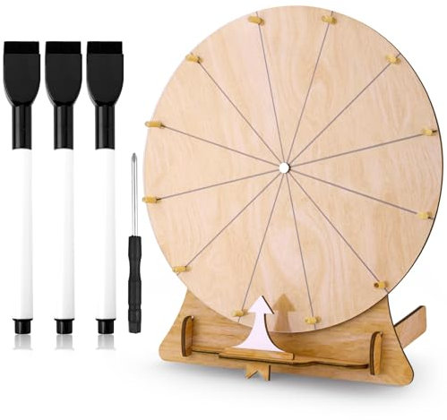 Gosknor 29 cm Drehendes Rad, Hölzernes Preisrad-Drehrad mit Ständer Löschbar Drehrad-Drehradspiel Tisch-Tombola-Drehrad für Hochzeit Verlobung Spiele