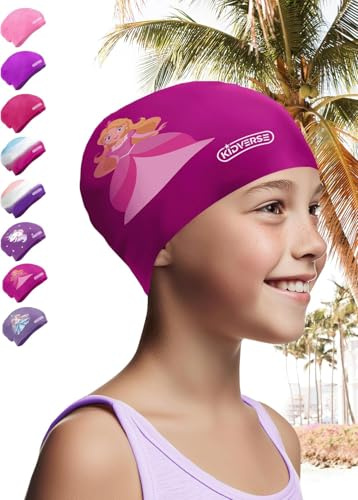 KIDVERSE Cuffia da nuoto impermeabile per bambini con gommini antiscivolo – Cuffia da bagno per bambini – Protezione UV per bambini 100% resistente agli strappi – Cuffia da nuoto per bambini