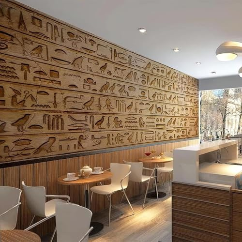 Vlies Fototapete Altägyptische Hieroglyphen 3D Effekt 150x105 Retro Foto Tapete Schlafzimmer Wohnzimmer Moderne XL Wandtapete Vliestapete Fototapeten Poster Wand Dekoration a.3897