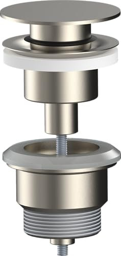 AQG - Válvula Clic-Clac Universal para Lavabo - Tapón Plano - Compatible con Rebosadero y Sin Rebosadero - Diseño Elegante y Alta Durabilidad (Niquel Satinado)