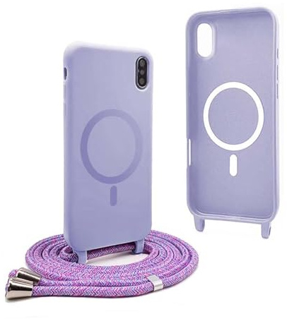 YFSYLL Handykette Hülle für iPhone XR mit Band,Magnetische Silikon Handyhülle Kompatibel mit MagSafe,Handyhülle für zum Umhängen Einstellbar und Abnehmbar - Lila