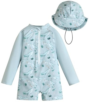 Odizli UV Kleidung Baby Jungen Langarm Marine Tier Drucken Reißverschluss Badeanzug + Schutz Sonnenhut