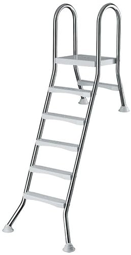 Poolleiter aus V2A Edelstahl - 5-stufige Hochbeckenleiter für teileingelassene Pools - Für Beckenhöhe bis 1,50 m - Belastbar bis 120 kg - Sicherer Stand