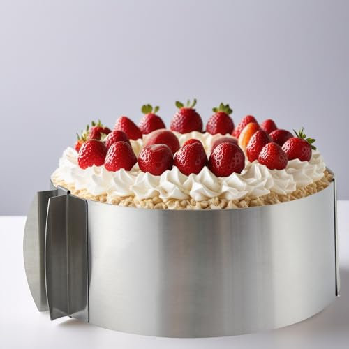 Elalove Verstellbarer Tortenring, 5 cm hoch, Backring mit Handgriff und Skala, Backrahmen rund, Backring aus Edelstahl für Torten, Kuchen, Schichtdesserts, Ø 16–30 cm, Silber