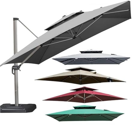 Auvent De Remplacement Pour Parasol De Terrasse Carré À 2 Niveaux Et 8 Baleines 3 X 3 M, Housse Rechange Pour Parasol Déporté Carré Résistant Aux UV Et À L'eau (auvent Uniquement), Jardin(Gris)