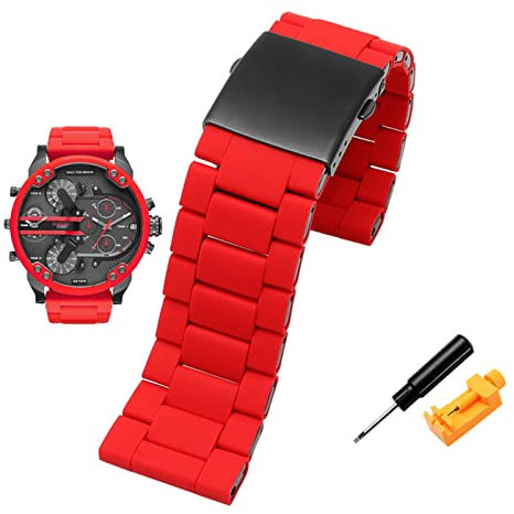 GPDMNBNX, Bracelet de montre en acier inoxydable et silicone for hommes, bracelet en caoutchouc(Red)