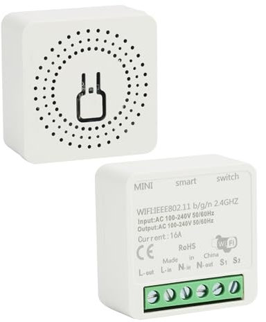 Interruttore Luce WiFi Intelligente 16A Compatibile con Alexa e Google, Mini Interruttore Smart Tuya Smart Life, Controllo Vocale e APP, Timer, Controllo Remoto Multiutente,Neutro Necessario