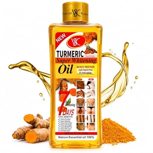 Aceite de cúrcuma 7, 200 ml Turmeric Oil Moisturizer para blanquear la piel, Aceite corporal iluminador intensivo 7, Aceite súper blanqueador de cúrcuma profundamente hidratante, Facial Corporal