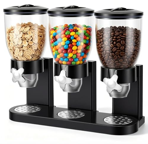 VIHBRAI Dispensador de cereales 3x2L, lote de 3 botes de conserva herméticos para cereales y snacks, dosificador giratorio transparente para la cocina, 6L totales